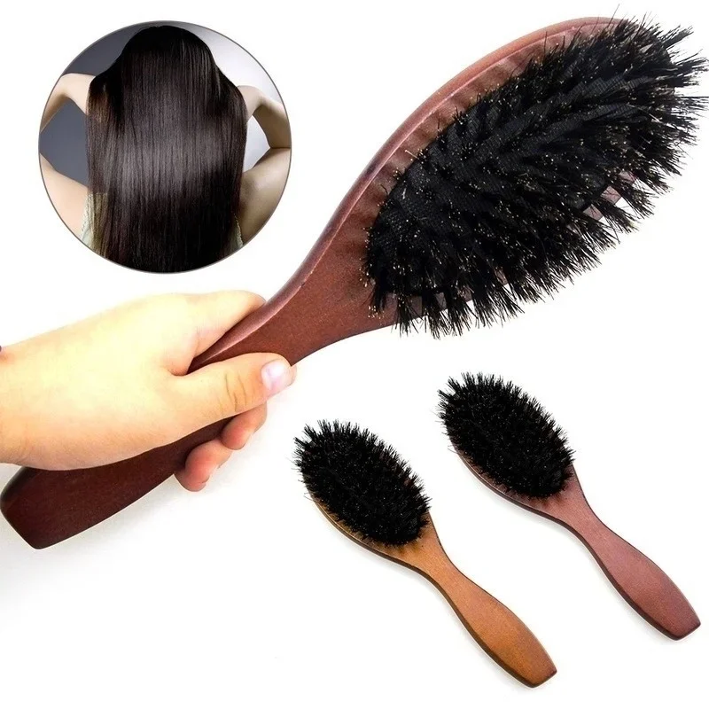 

Natural Boar Bristle Hairbrush Massage Comb Anti-static Scalp Paddle Brush Beech Wooden Handle