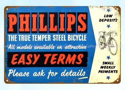 vintage repro Phillips True Temper Steel Bicycle metal tin sign dream garage