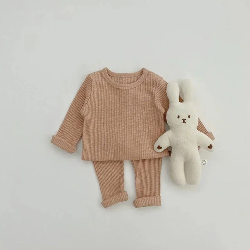 Spring Autumn New Baby Long Sleeve Pajamas Set Infant Solid Homewear 2pcs Suit Boys Girls Tops + Pants Toddler Casual Outfits