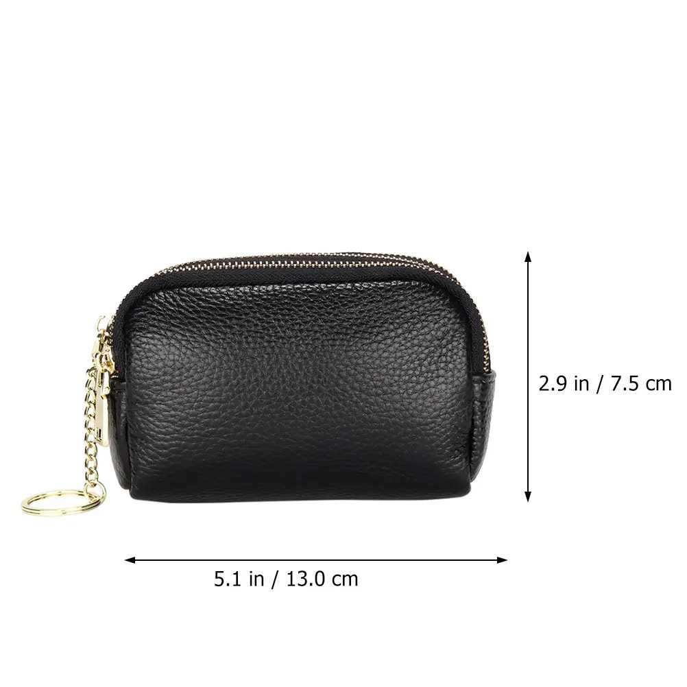 1Pcs Cowhide Coin Purse Women Zippered Change Pouch Large Capacity Layered Design for Coins Cards Keys Makeup Small
