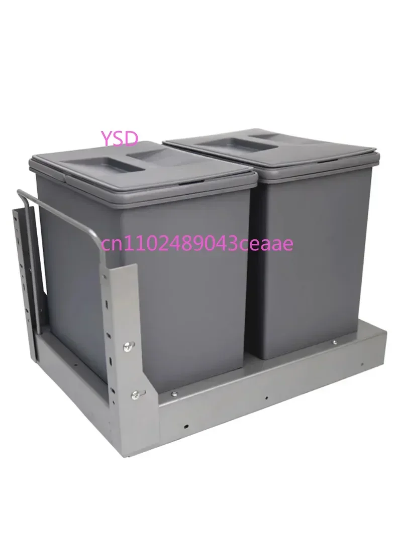 Kitchen concealed  cabinet with household garbage can for dry and wet separation, built-in pull-out sorting storage box.
