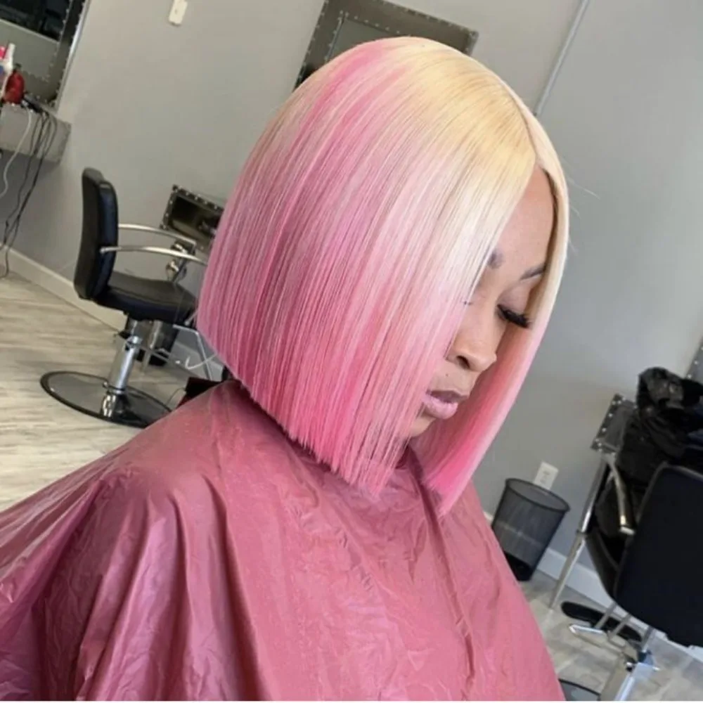 Short Bob Wigs Ombre Pink Wigs Hd Lace Front Glueless Wigs With Natural Hairline Synthetic Wigs for Women Daily Party Cosplay