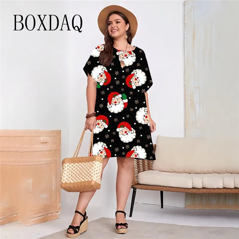 Large Size Christmas Dress Fashion 3D Print Dress Summer Women Short Sleeve Dress Plus Size Loose Casual Ladies Clothes 8XL 9XL