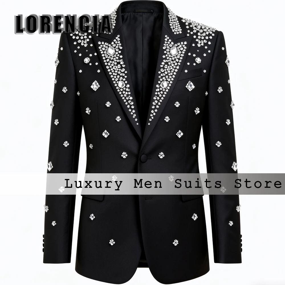 

Элегантные мужские костюмы со стразами, комплект из 2 предметов, однобортные смокинги для свадьбы, жениха, 2025, блейзер на заказ, брюки disfraz de hombre
