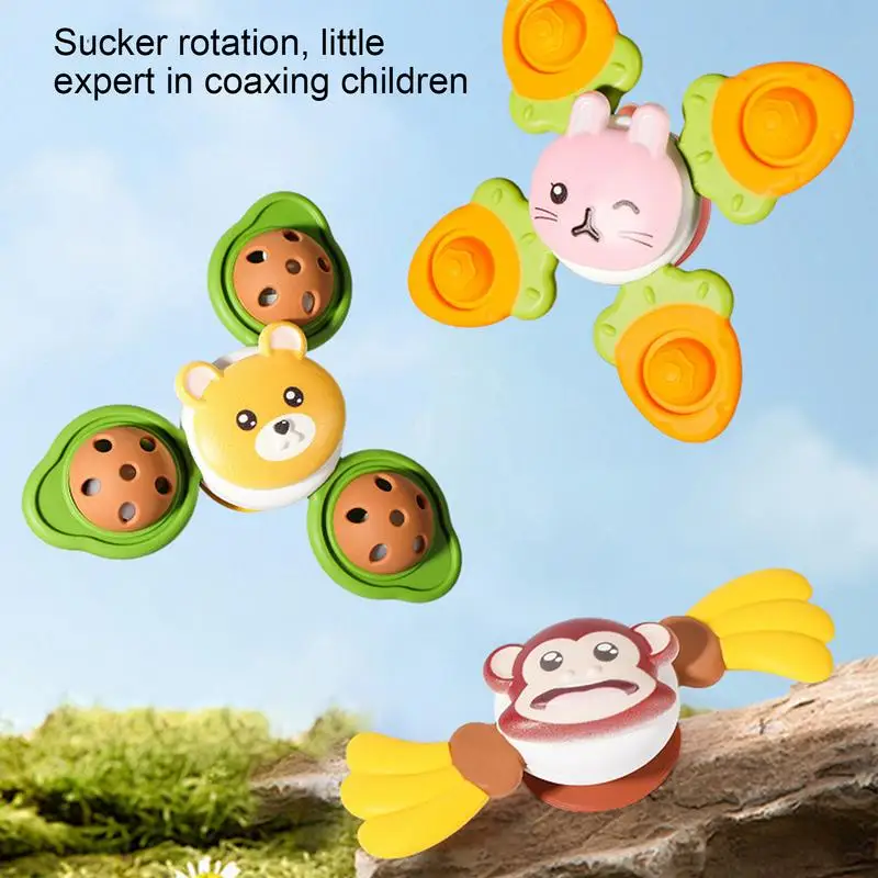 Baby Cartoon Sea Animal Spinners Toy Suction Cup Spinner Top Educational Stress Reliever Kids Bath Toys For 0-3 Years Old Babies