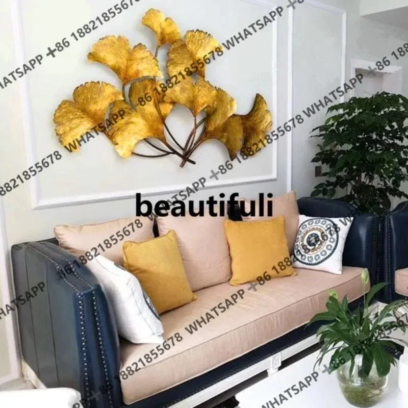 Ginkgo biloba metal mural living room sofa background wall decorative painting new Chinese meaning good blessing mural