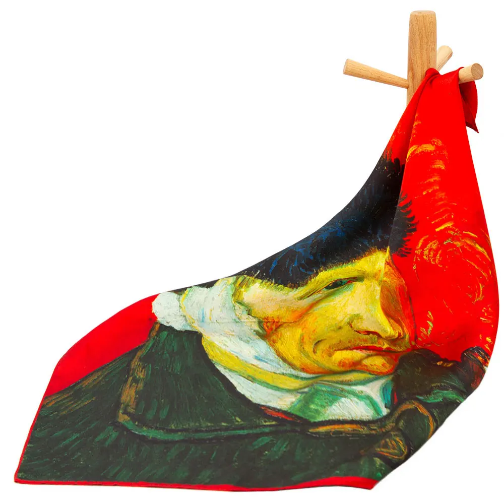 53cm 100% Natrual Pure Silk Square Scarves Painting Women's Spring Top Luxury Man Wrap Gift for Students Van Gogh Self Portrait