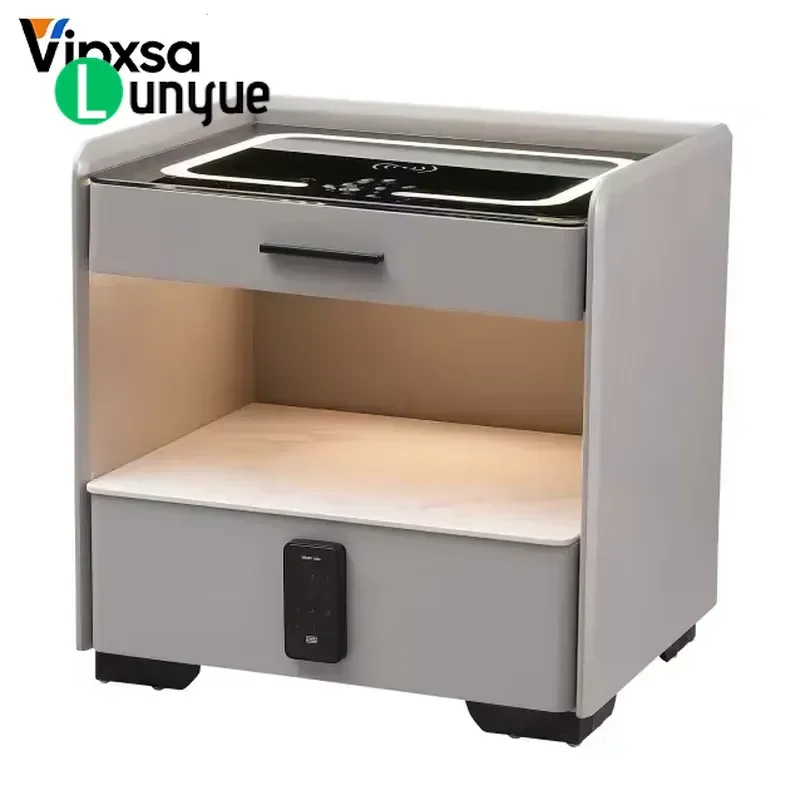 Modern Functional Bedside Cabinet with USB Charging Ports for Bedroom Nightstand Storage Furniture Space Saving Design