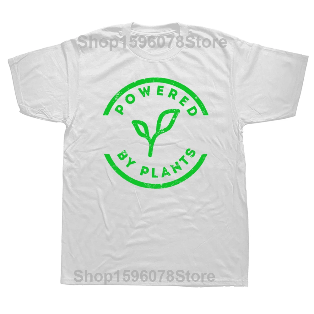 Funny Powered By Plants T Shirt Vegan Vegetarian Graphic Streetwear Short Sleeve Birthday Gifts Summer Style T-shirt Men