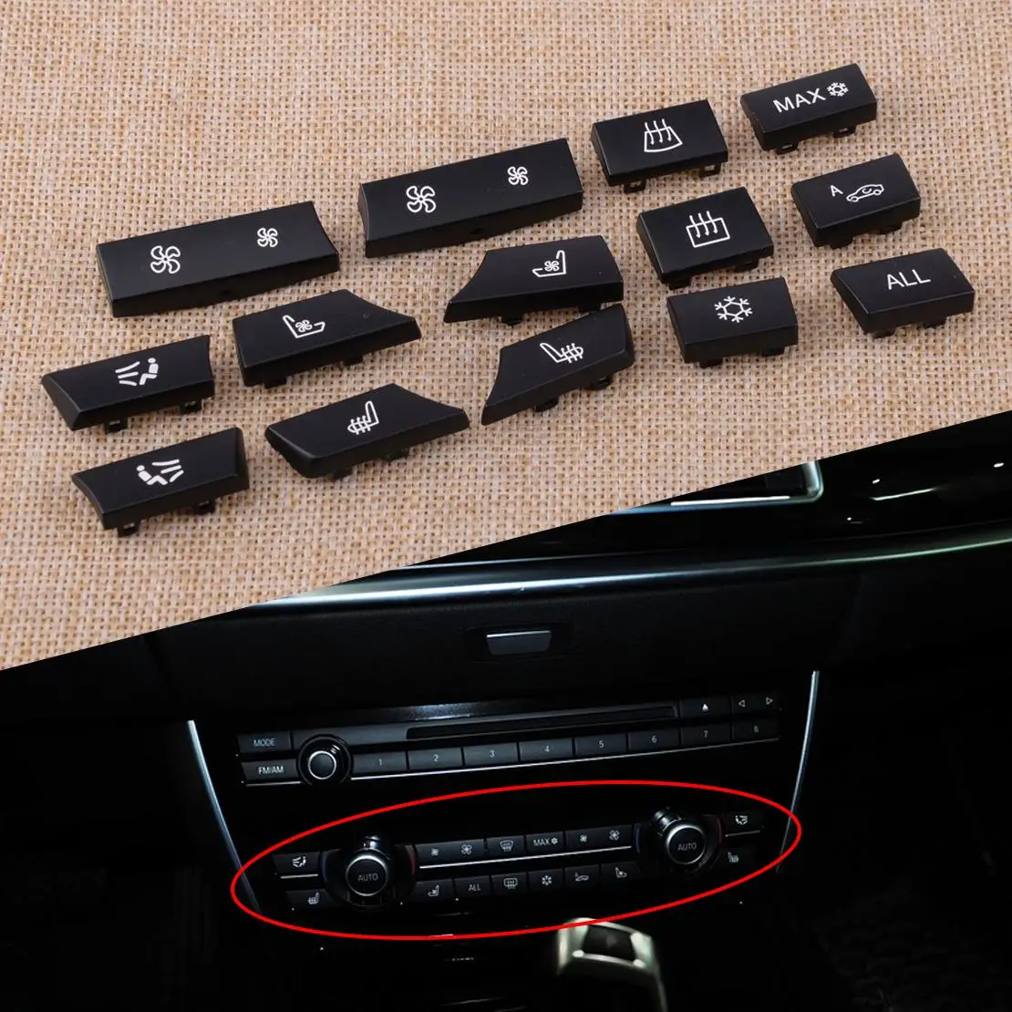 61319313924 Car A/C Heater Switch Button Key Cap Set Fit For BMW 5 6 7 Series F01 F02 F06 F07 F10 F11 F12 F13