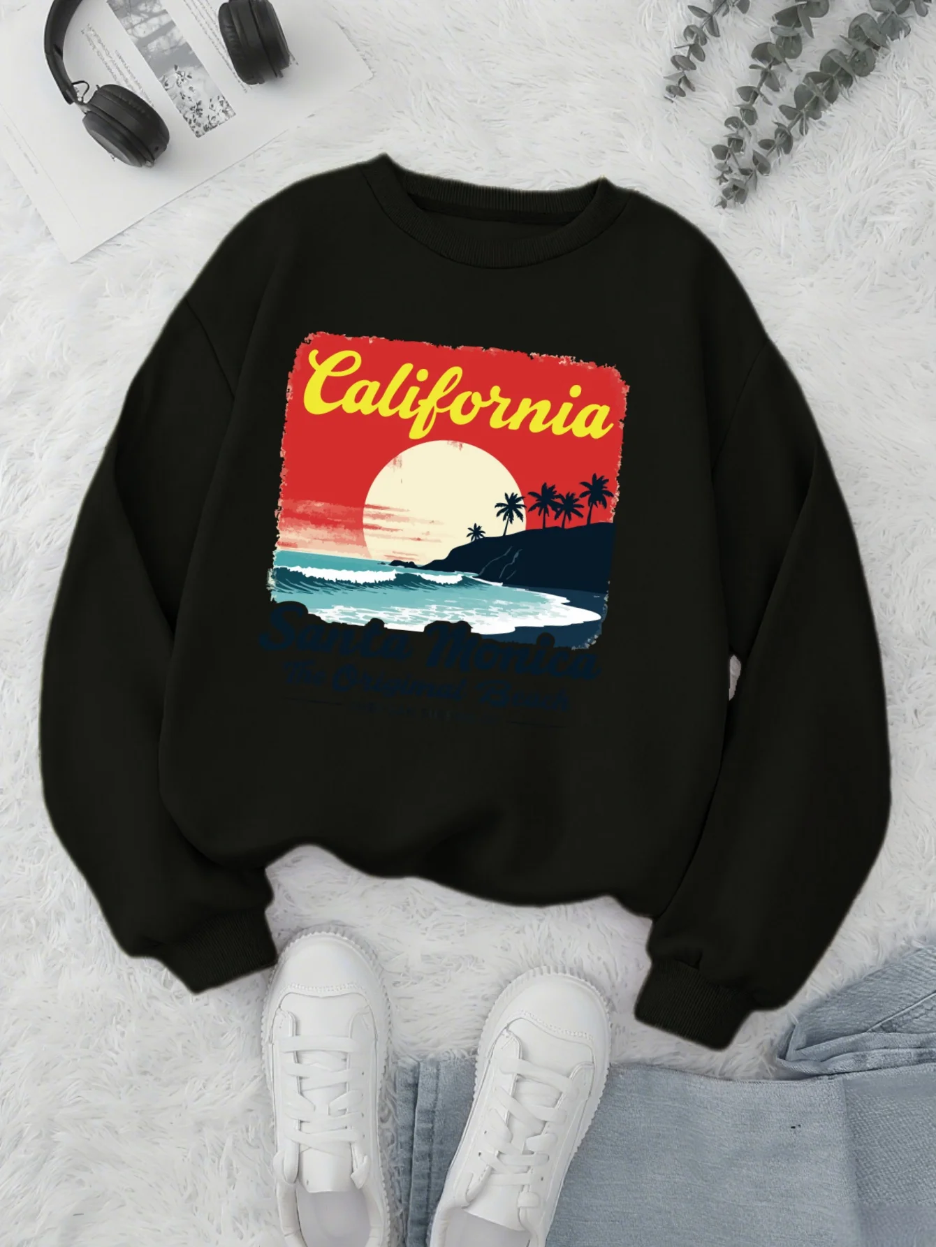 

California Beach Graphic Print Autumn and Winter Cotton Men's and Women's Sweatshirts Outdoor Sports Leisure Fashion Trend