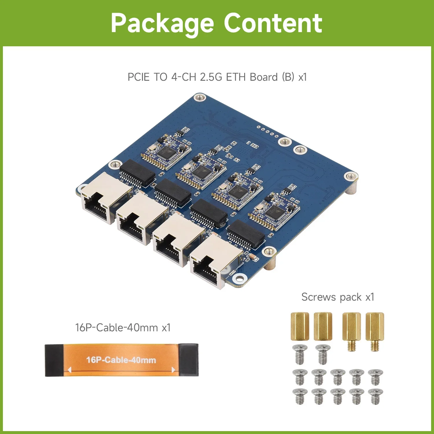 for Waveshare PCIe TO 4-Ch Gigabit / 2.5G ETH Board (B), Plug And Play, RJ45 Ethernet Ports, for Raspberry Pi 5