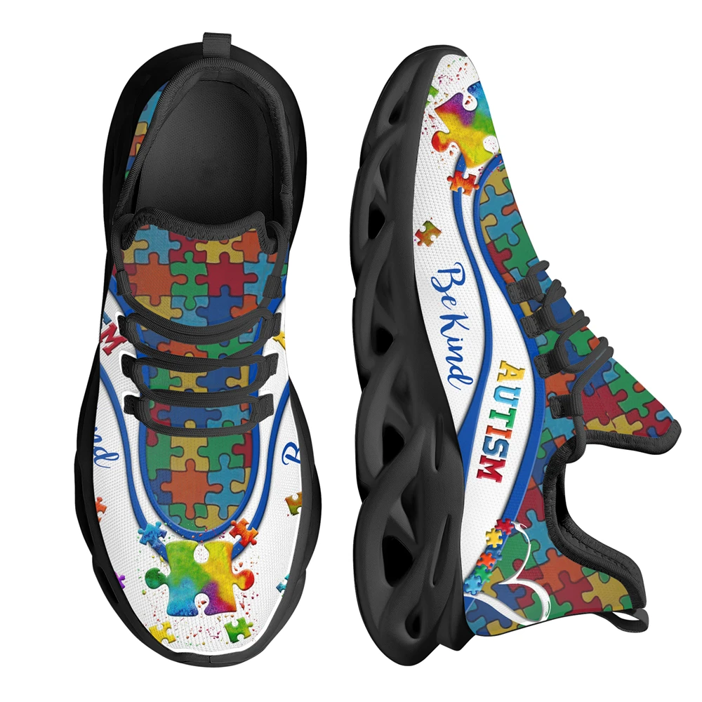 INSTANTARTS Fashion Autism Awareness Puzzle Design Breathable Mesh Sneakers Women Running Shoes Lace Up Casual Shoes Zapatillas