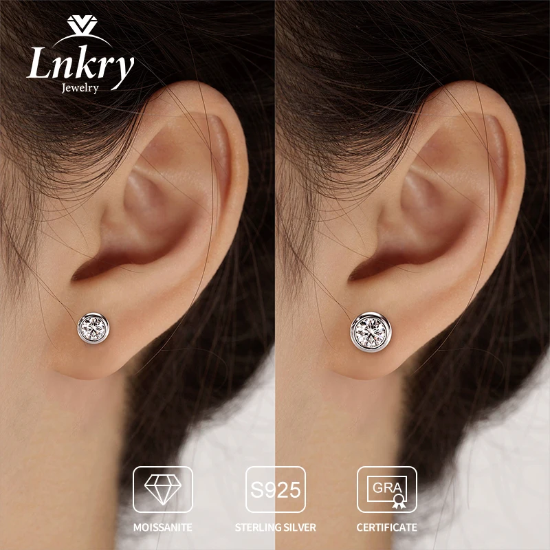 

Lnkry Certified Round Moissanite Earring 925 Sterling Silver Bubble Stud Earrings For Women Flawless Lab Created Diamond Jewelry