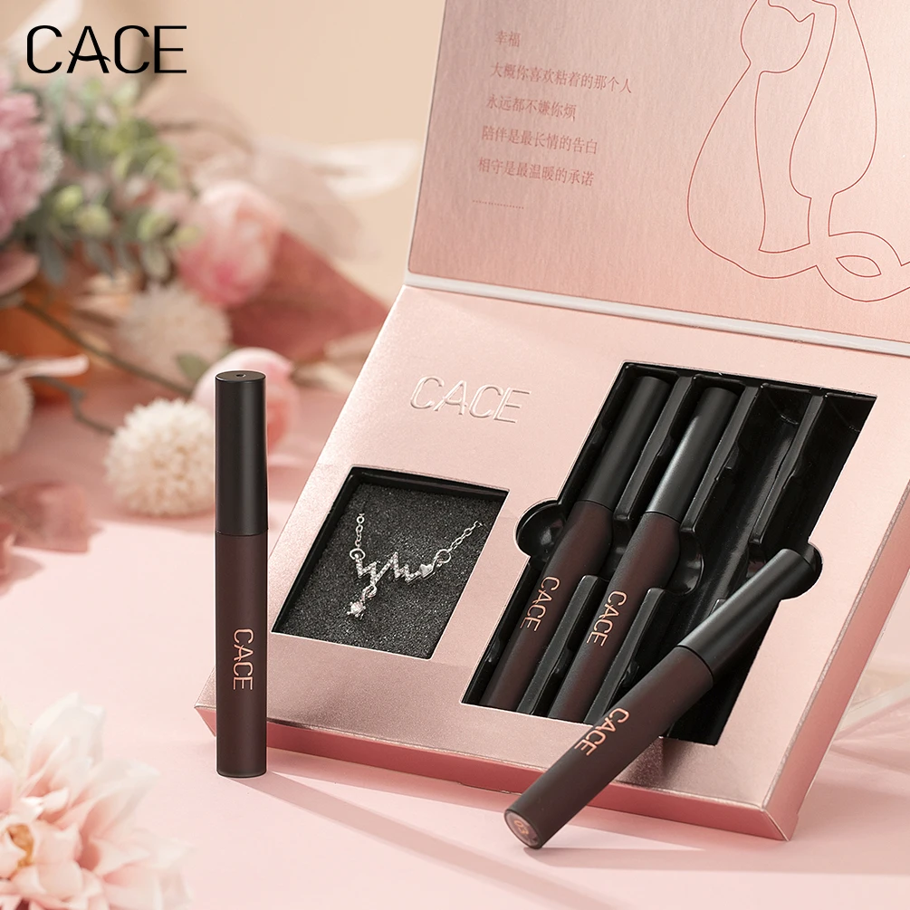 CACE 4 ชิ้นชุดลิปกลอส Matte Red Tint สําหรับริมฝีปากแต่งหน้า Long Lasting Water Fog Fox Lip Glaze ลิปสติกกันน้ําชุดเครื่องสําอางค์