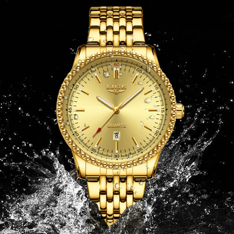 LIGE Gold Quartz Watch For Men Top Brand Luxury Men Watch Fashion Military Waterproof Chronograph Wristwatches Relogio Masculino