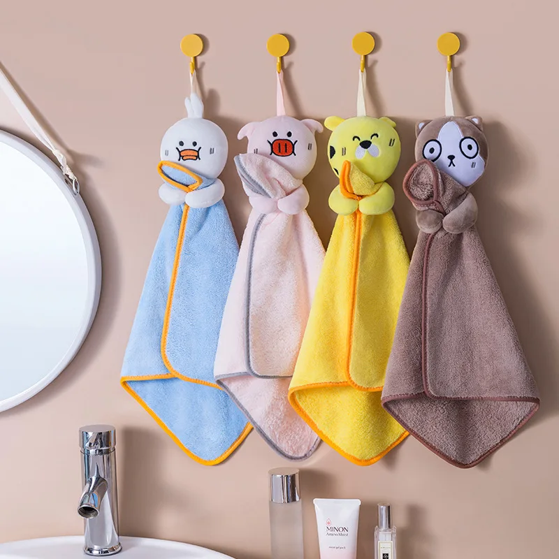 Cartoon Bear Hand Towel Coral Velvet Microfiber Soft Super Absorbent Face Towels Kitchen Bathroom Terry Towels Hanging Design