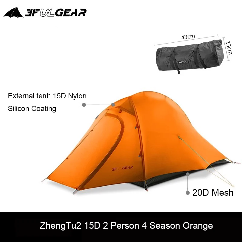 3F UL GEAR Outdoor Camping Tent 2 Persoons Waterdicht 15D Nylon Siliconen Coating 3 4-seizoenen Dubbellaags Ultralight Wandeltenten