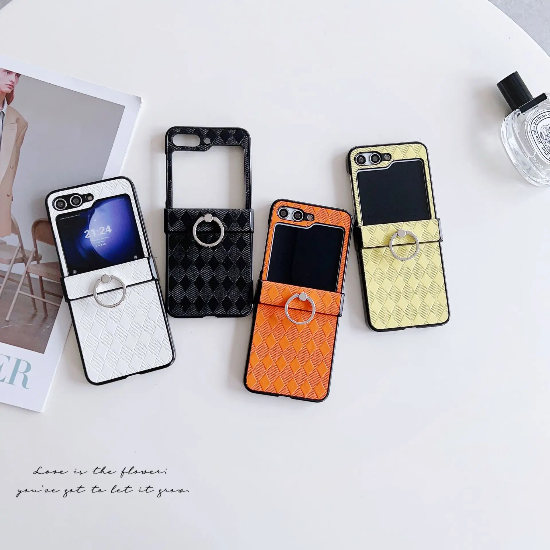 

Rhombic Texture Phone Case for Samsung Galaxy Z Flip 7 6 5 4 Protective Back Cover for ZFlip5 ZFlip6 ZFlip7 Case Shell