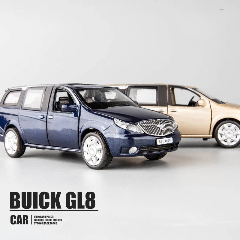 Buick Gl8 Business Car Regulations V Modèle de voiture en alliage, Simulation à six portes, Son et lumière, Arrière de nervure, Décoration de voiture jouet, Collection garçon, 1:32