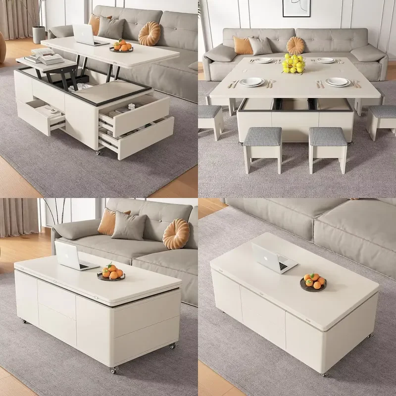 Multifunctional Stainless Steel Folding Lifting Coffee Table Storage Modern Simplicity Design Small Living Room Furniture