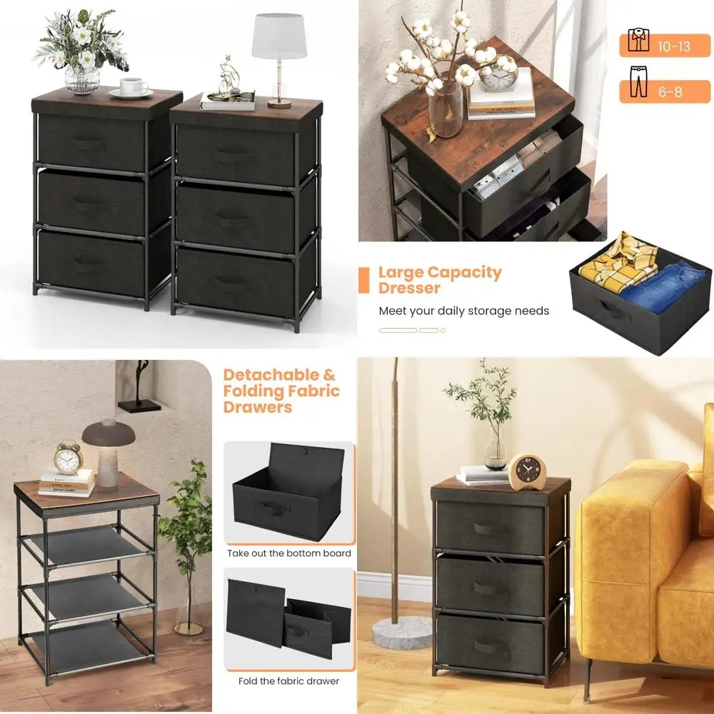 

Набор комодов для спальни с 2 предметами, 3 ящиками, тумбочкой, тканевыми ящиками и ручками, торцевым столиком для прикроватного хранения