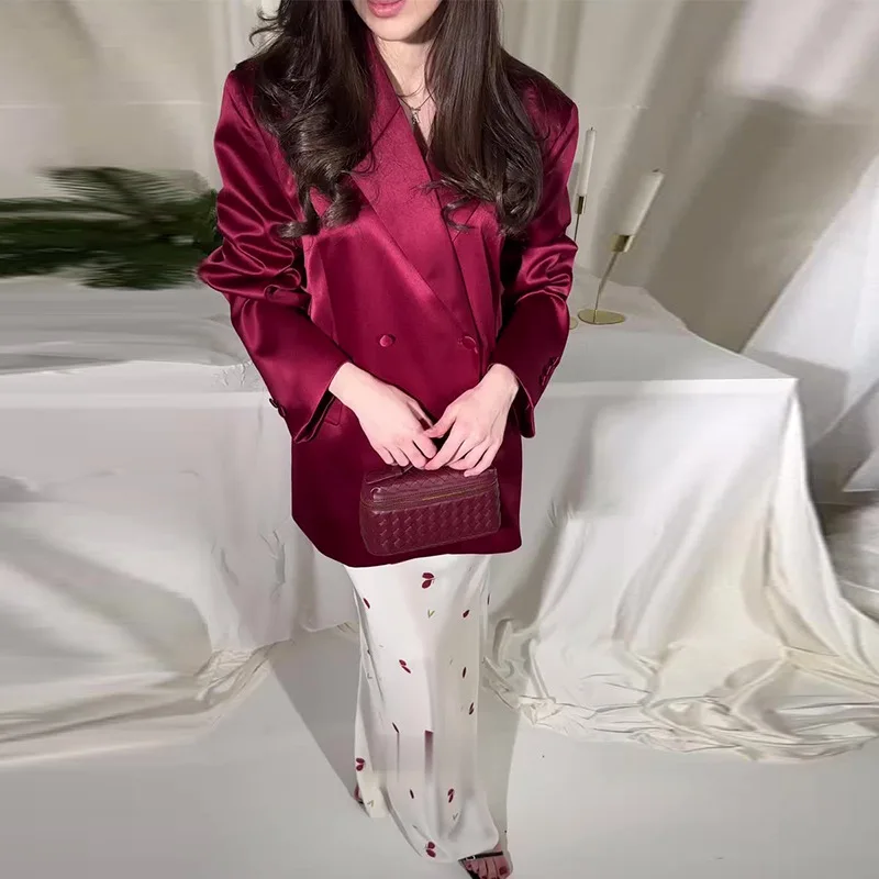 Herfst Pure Kleur Veelzijdig Damespak En Rok Set Lange Sve V-Ne Europese Sle Faionable Tweedelig Ensemble