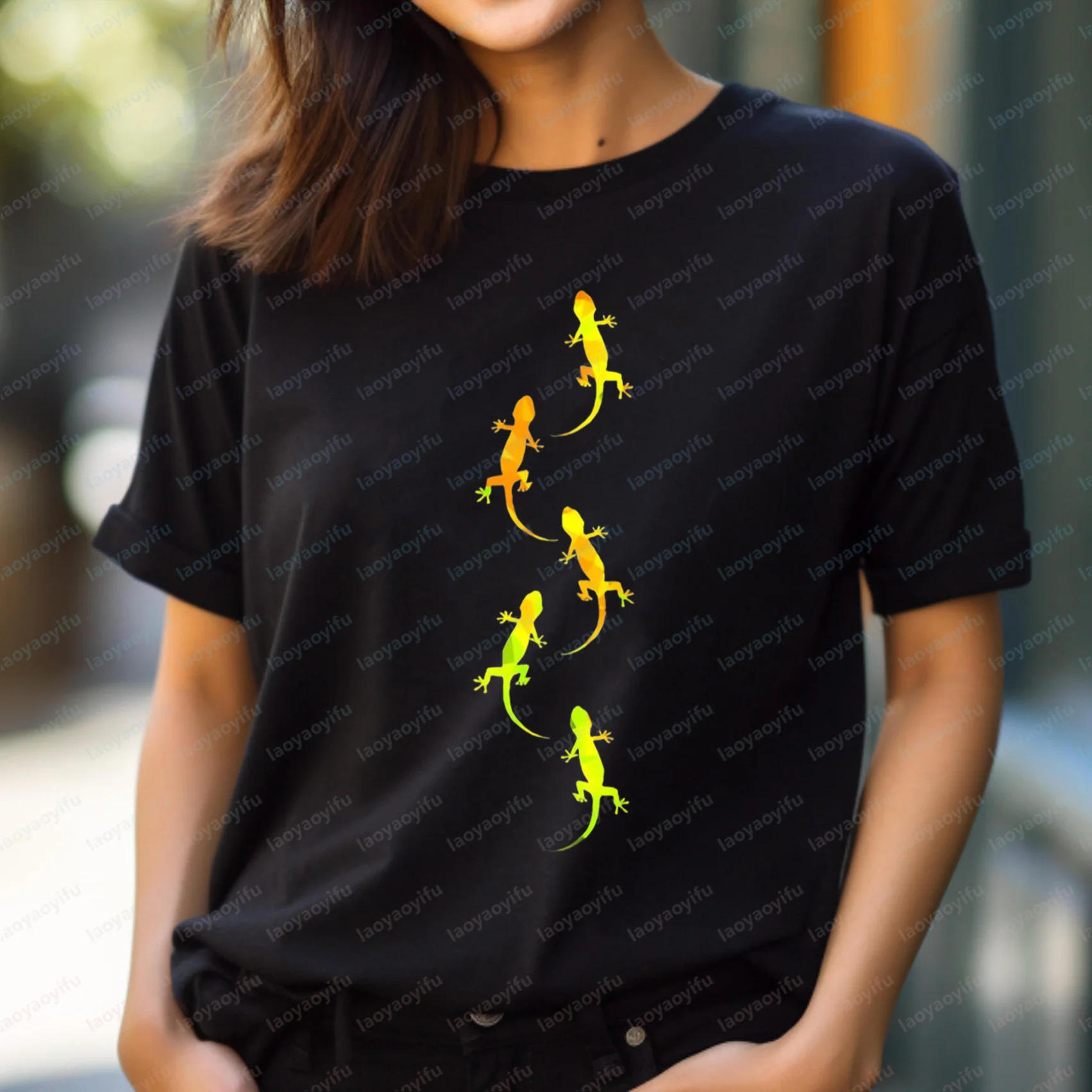 Men Lizard Graphic T-Shirt Glossy Green Crew Neck Slim Fit Breathable Machine Washable Streetwear Gym Outdoor Daily Training Tee