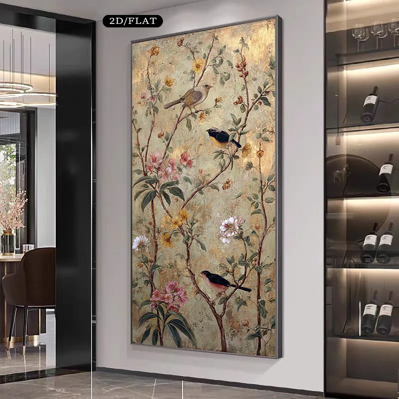 

2D Flat 1pc Large Birds Canvas Wall Art Printing , Frameless Nature Flowers Artwork Painting for Living Room, Bedroom Decortion