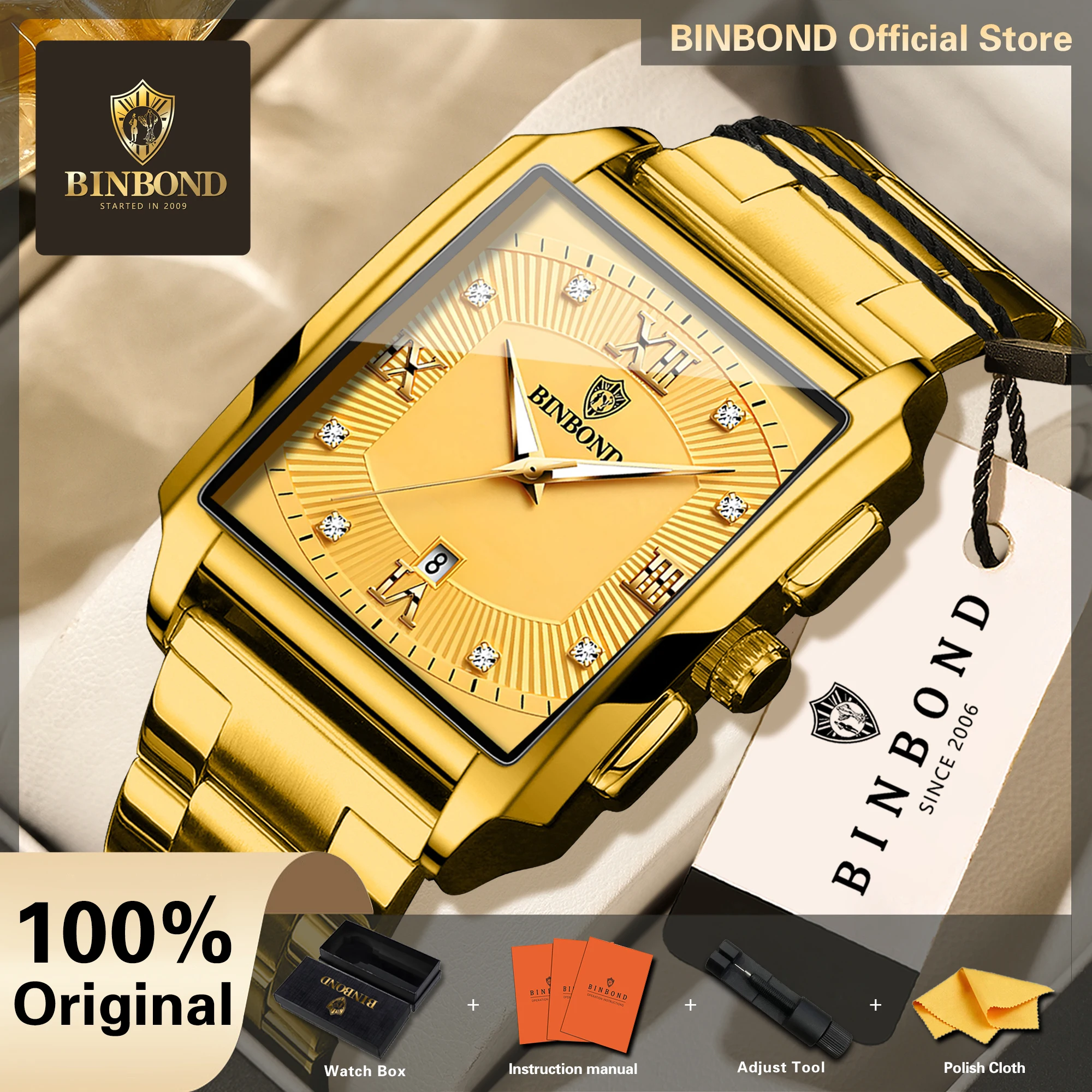BINBOND Quarz-Armbanduhren für Herren Luxus Leuchtend Wasserdicht Automatisches Datum Herrenuhr Luxusuhren Originalmarke Reloj +Box