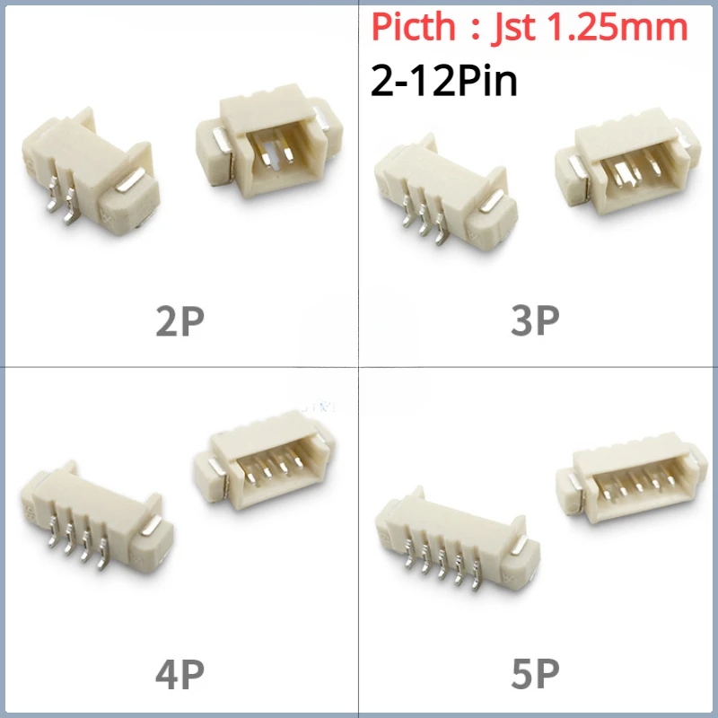 

20Pcs/lot Jst 1.25mm Horizontal Patch Socket 2P/3P/4P/5P/6P/7p-12p Environmental Protection High Temperature Resistant Connector