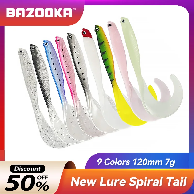 

Bazooka Fishing Soft Lure Artificial Silicone Noctilucent Curly Tail 120mm7g Bionic Swinging Trout Sea Tackle Bass Isca