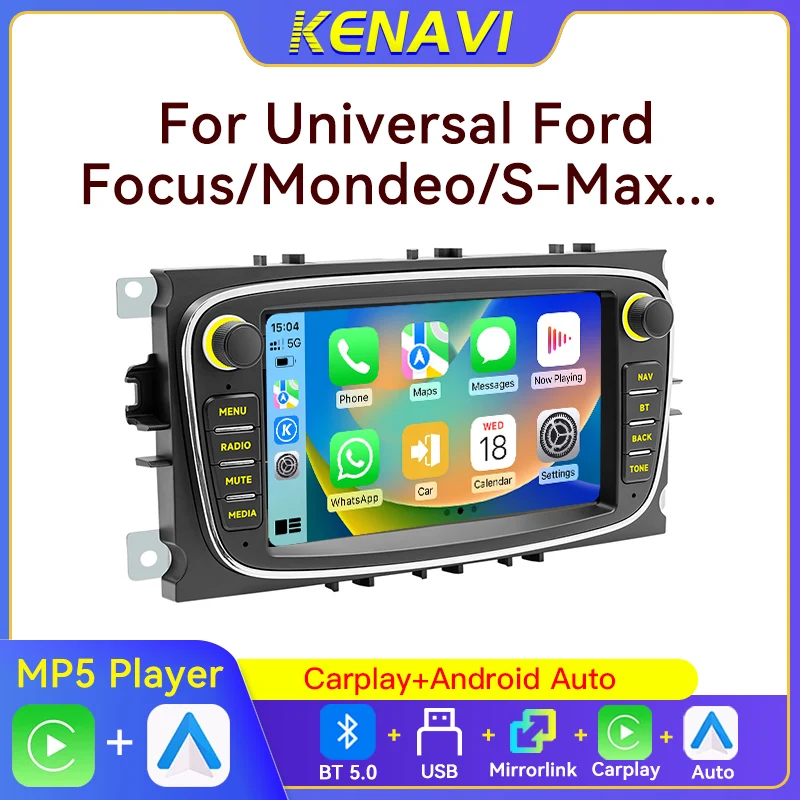 Car Stereo Radio For Ford Focus Mondeo S-Max Wireless Carplay Android Auto BT 5.0 USB Mirrorlink MP5 Multimedia Player Head Unit