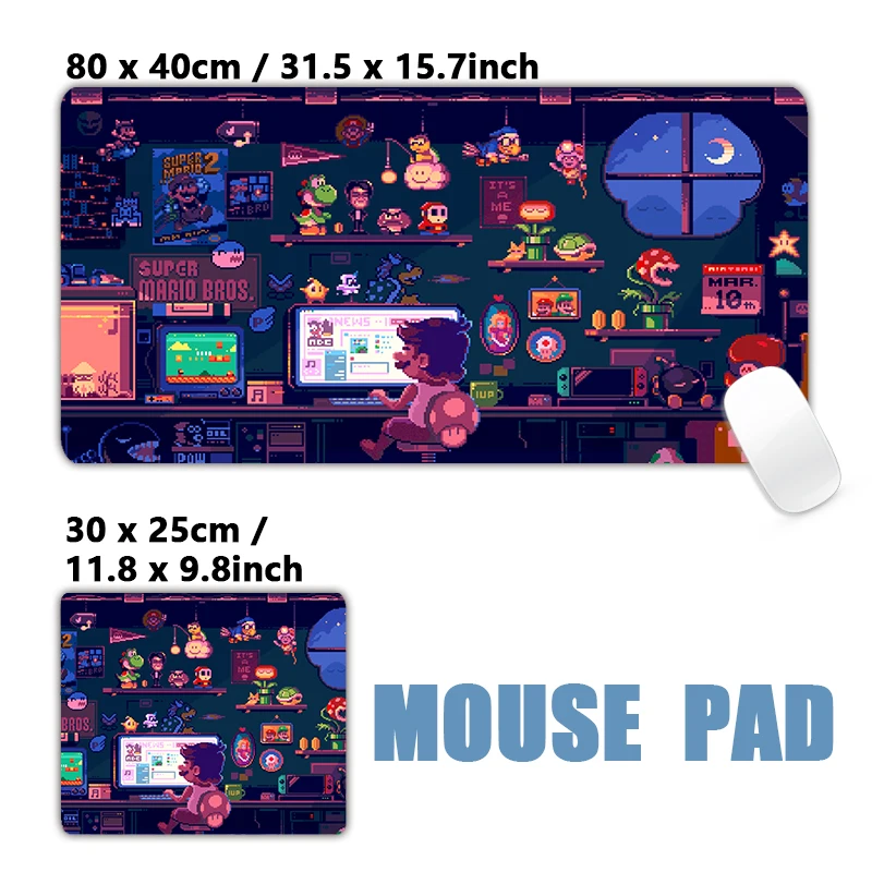 Pixel Design Klassisches Videospiel XXL Großes Mauspad Mousepad XXL Tastatur Schreibtischunterlage Lange Gummi-Schreibtischunterlagen