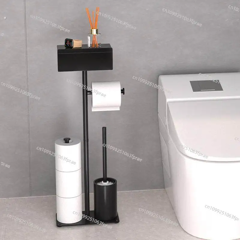 Free-Standing Vertical Roll Tissue Storage Rack Multifunctional Bathroom Paper Holder With Matching Toilet Brush