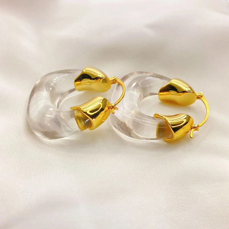 Gold Hoop Oorbellen Echt Goud Dikke Plated Met Hars Transparant Hoepel