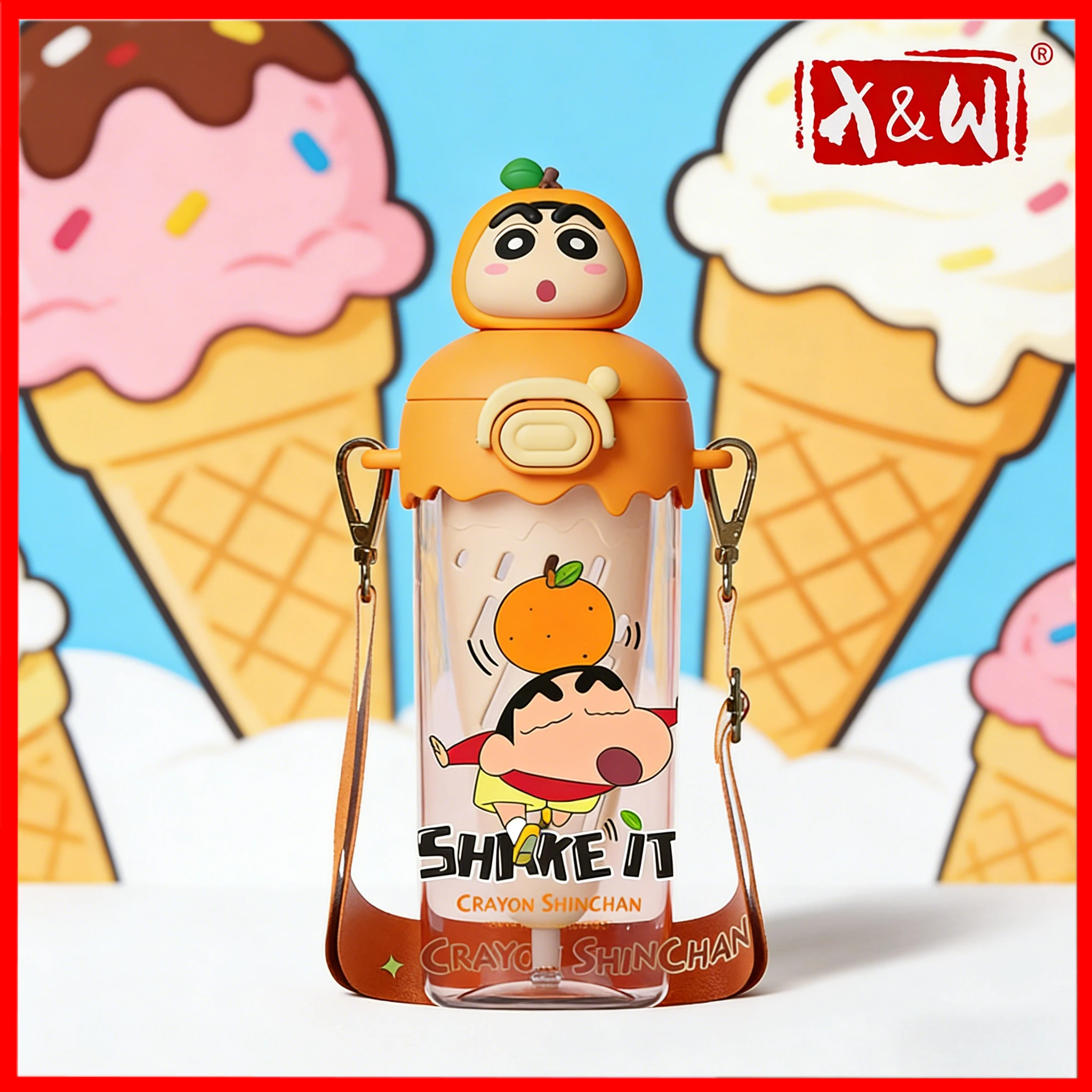 X&W 550ML Crayon Shin Chan Obststrohbecher Tritan+PP Tragbarer Becher mit Obstfach Wasserflasche Outdoor Obsttee Brauen