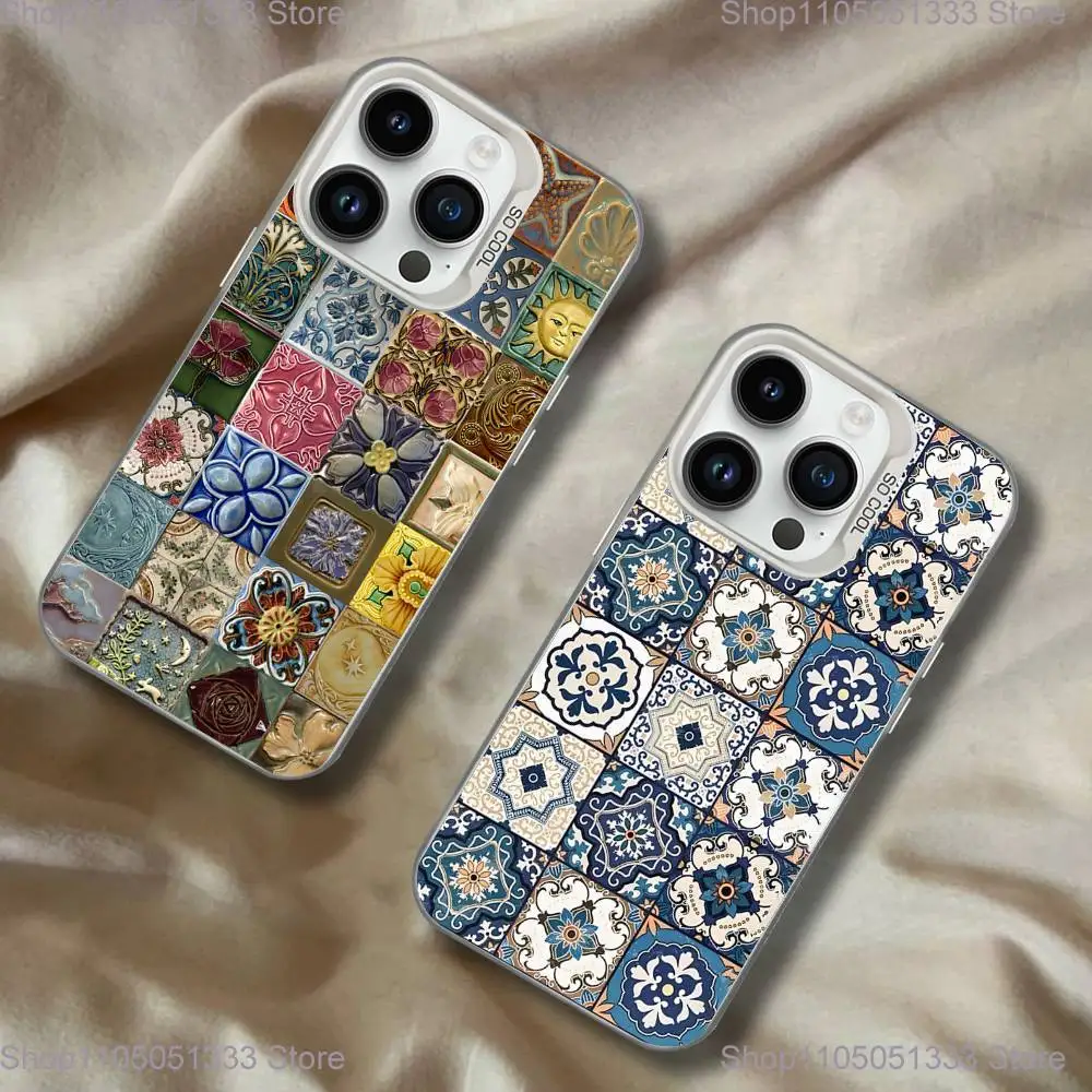 

M-Moroccan Tile Phone Case For iPhone 16,15,14,13,12,11,Pro,XS,Max,Plus,Mini,SE White Candy Matte Shockproof Cover