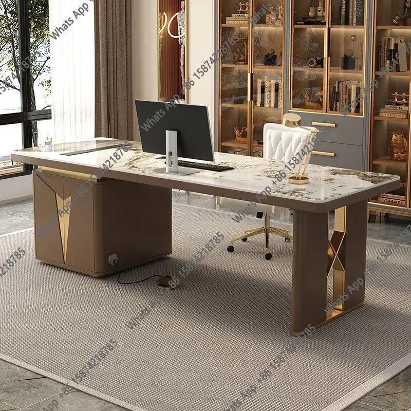 grE Rt New Light Luxury Rock Slab Desk Home Study Writing Table High-end Office Desk Designer Model
