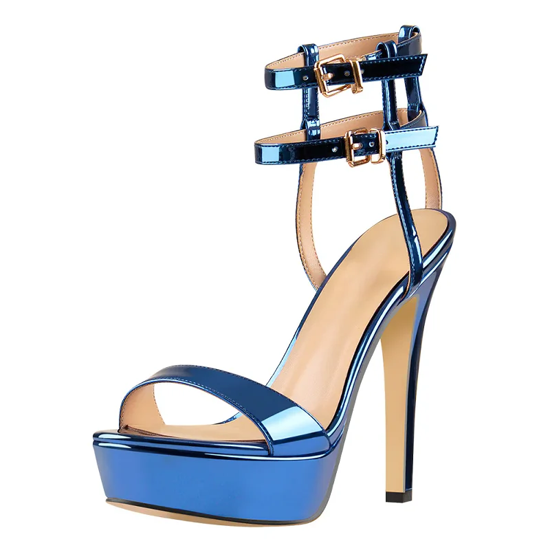 Platform Sandals Ultra High Woman Shoes Sexy  Heel Laser Narrow Band Sandals Elegant Women‘s Party Wedding Shoes Large Size 43