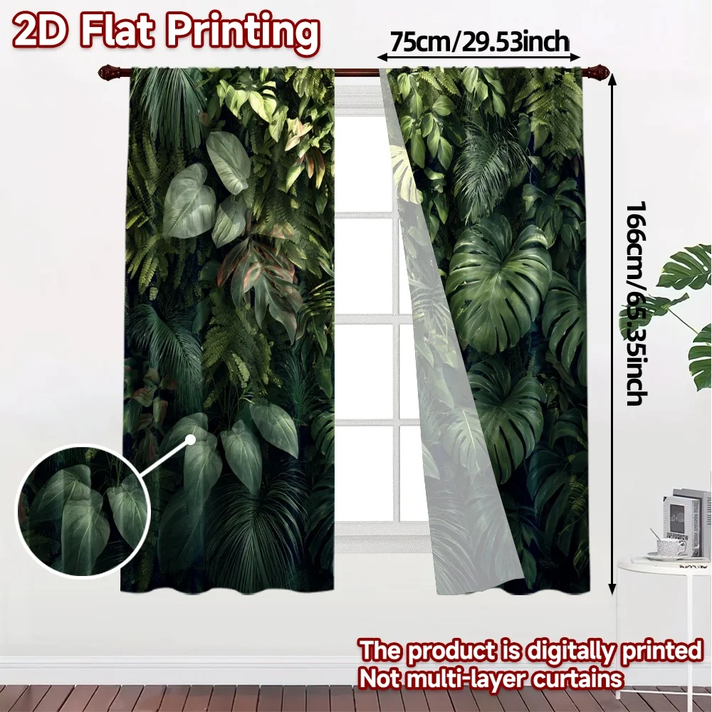 2pcs, 2D FLAT PRINTING Curtains (Without Rod) Green Symphony Modern Modern Curtains Polyester Curtains Versatile All Suitable