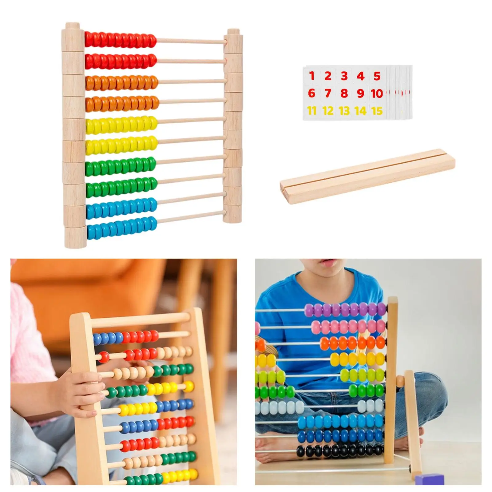 Wooden Abacus for Kids Math Developmental Number Cards Counting Rack for Boys Toddlers 2 3 4 5 6 Years Old Elementary Kids Girls