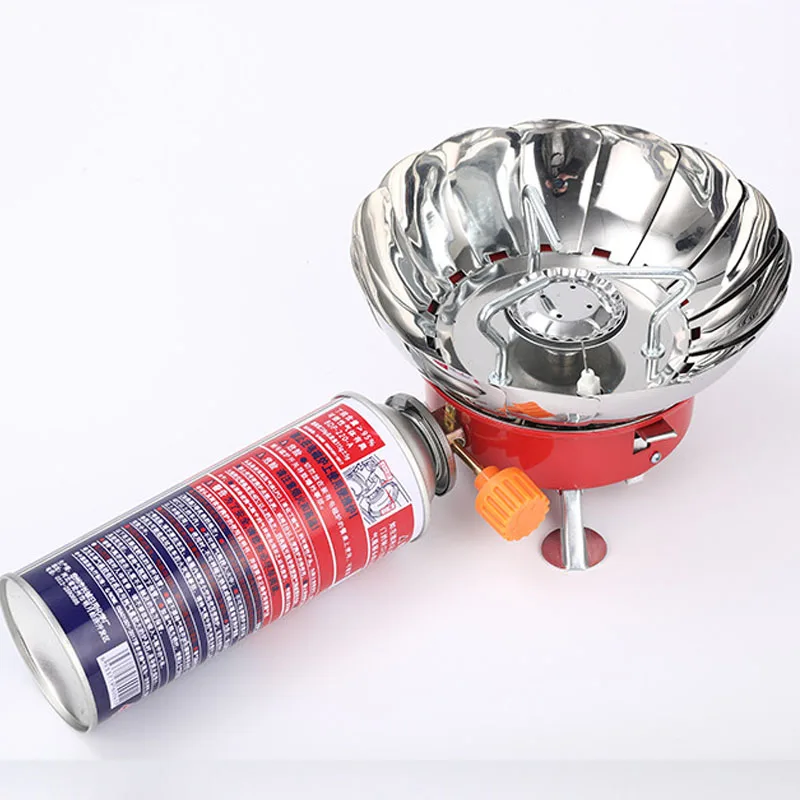 Outdoor Mini Portable Folding Heater Camping Lotus Burner Kitchen Cooker Heating Foldable Furance Head Card Gas Stove Wind Proof