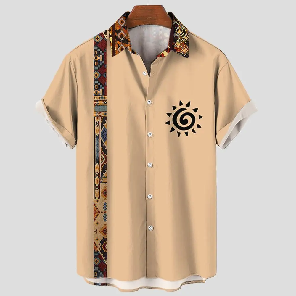 

Summer Men's T Shirt Explode Graphic Print Casual Short Sleeve Shirts Outdoor Travel Button Cardigan Lapel Tops Oversize Clothes