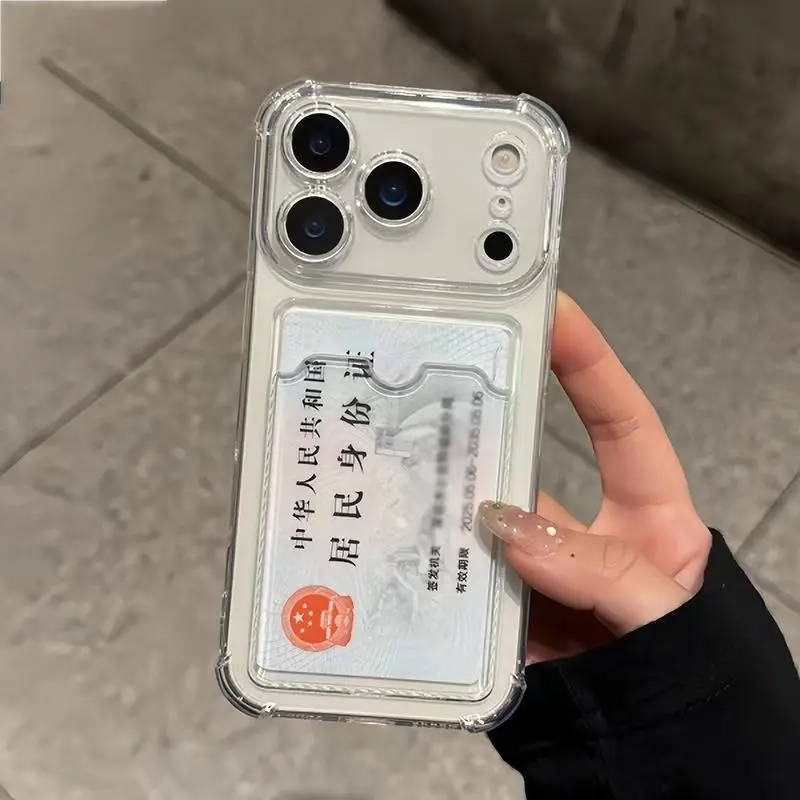 Luxus-Kartensteckplatz-Taschen-Telefonhülle für iPhone 17 16 15 14 13 12 11 Pro Max Air 6 7 8 Plus SE 2020 16e Klare Brieftaschen-Rückseite – Detail 5