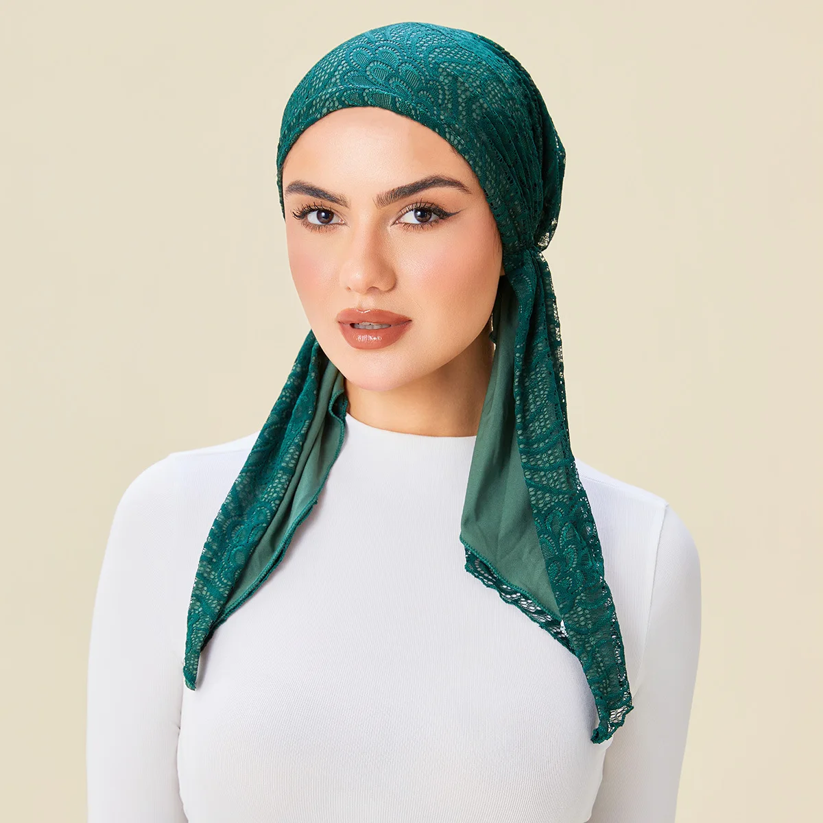 Moda Mujer Pre-atado turbante sombrero de encaje musulmán Hijab capó pañuelo para la cabeza pañuelos para la cabeza pérdida de cabello banda de mano Turbante Mujer