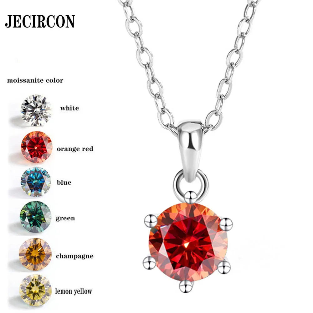 

JECIRCON 1 Carat Moissanite 6 Claw Pendant Necklace for Women 925 Sterling Silver Simulated Diamond Clavicle Chain Factory Sale