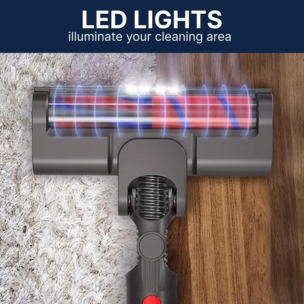 Мягкая роликовая чистящая головка со светодиодной подсветкой — совместима с Dyson V7, V8, V10, V11, V15 — высокоэффективная вакуумная насадка