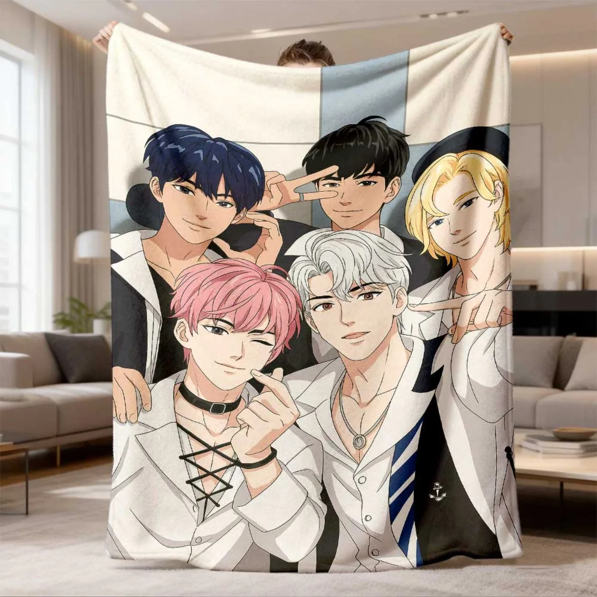 Anime Boy Group Character Portrait Throw Blanket Cozy Plush Decor for Fans Gifts