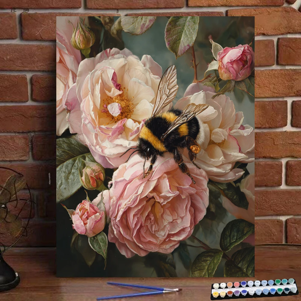 

Картина по номерам, пчелы и розы, цифровая картина, ручная работа, подарок для взрослых и детей, украшение на стену D